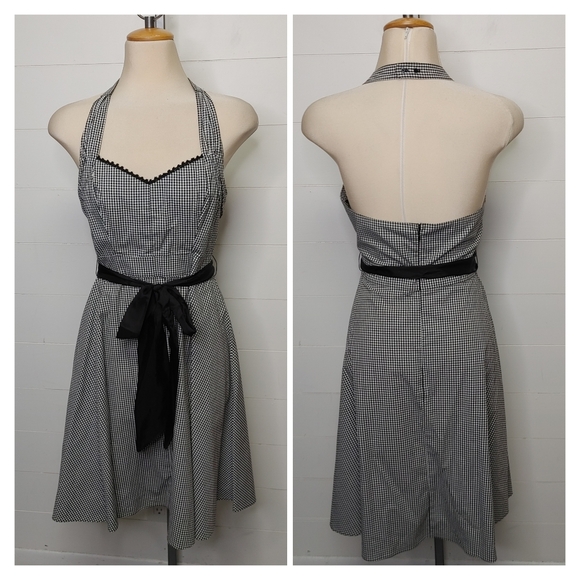 Vintage Y2K Guess Gingham Halter Fit & Flare Dress Size L - Picture 2 of 14